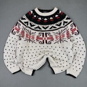 Vintage 90s Woolrich Size XL Handframed Knit Wool Ramie Sweater Winter Festive